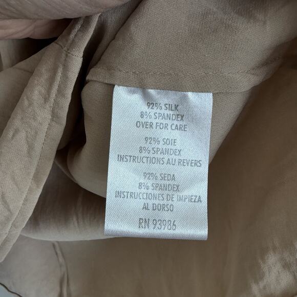 VTG 90s Casual Corner Stretch Silk Blend Blouse Sz 6 Tan Knot-neck Sleeveless - Picture 9 of 11